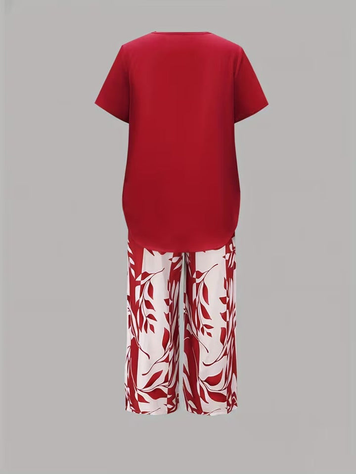 Avy™ | Casual Leaf-Print Two-Piece Set