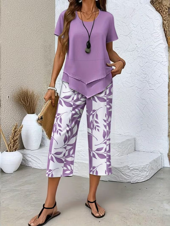 Avy™ | Casual Leaf-Print Two-Piece Set