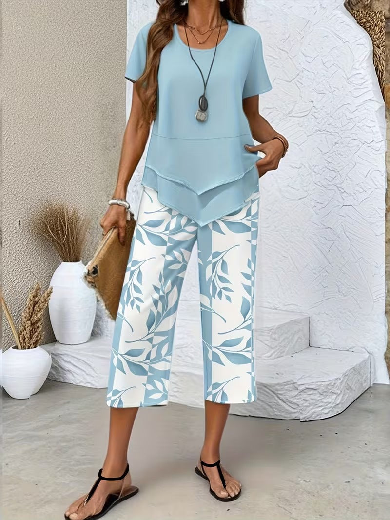 Avy™ | Casual Leaf-Print Two-Piece Set