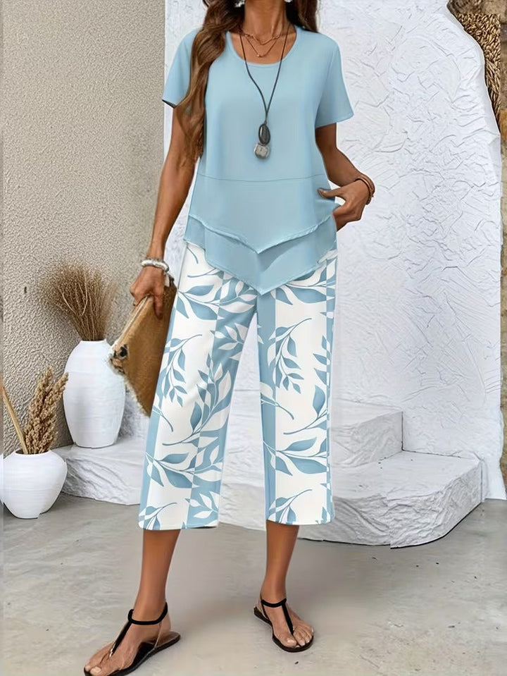 Avy™ | Casual Leaf-Print Two-Piece Set