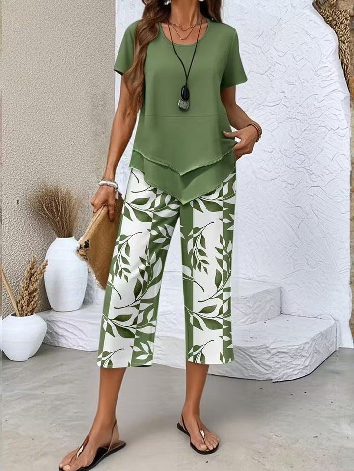 Avy™ | Casual Leaf-Print Two-Piece Set