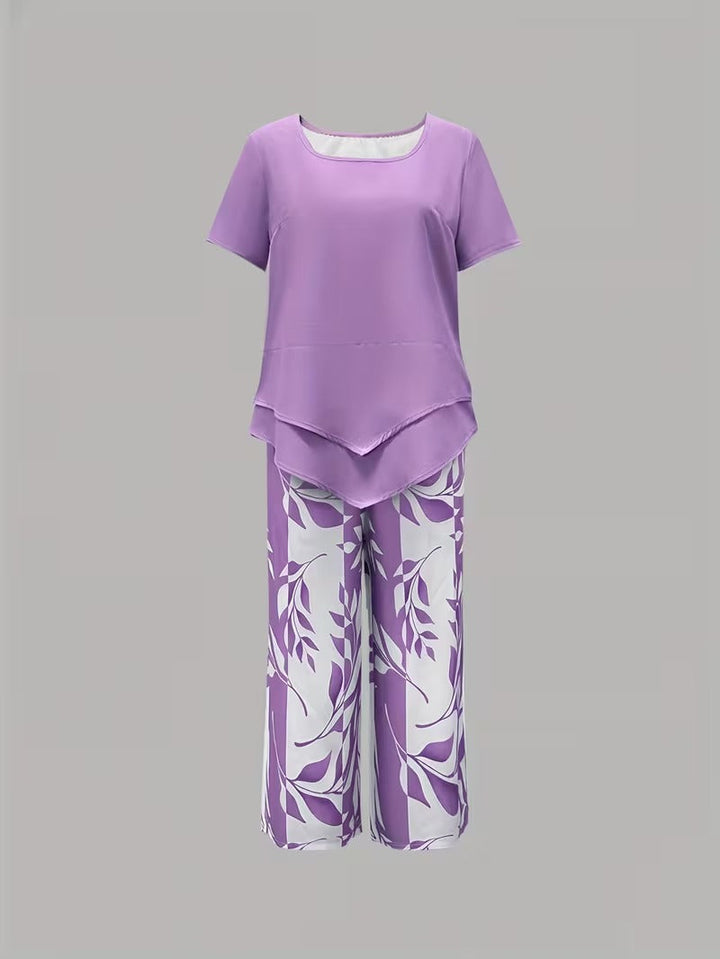 Avy™ | Casual Leaf-Print Two-Piece Set