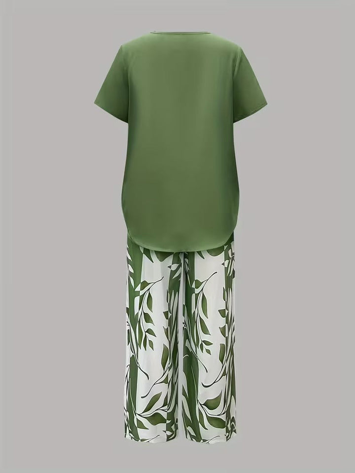 Avy™ | Casual Leaf-Print Two-Piece Set