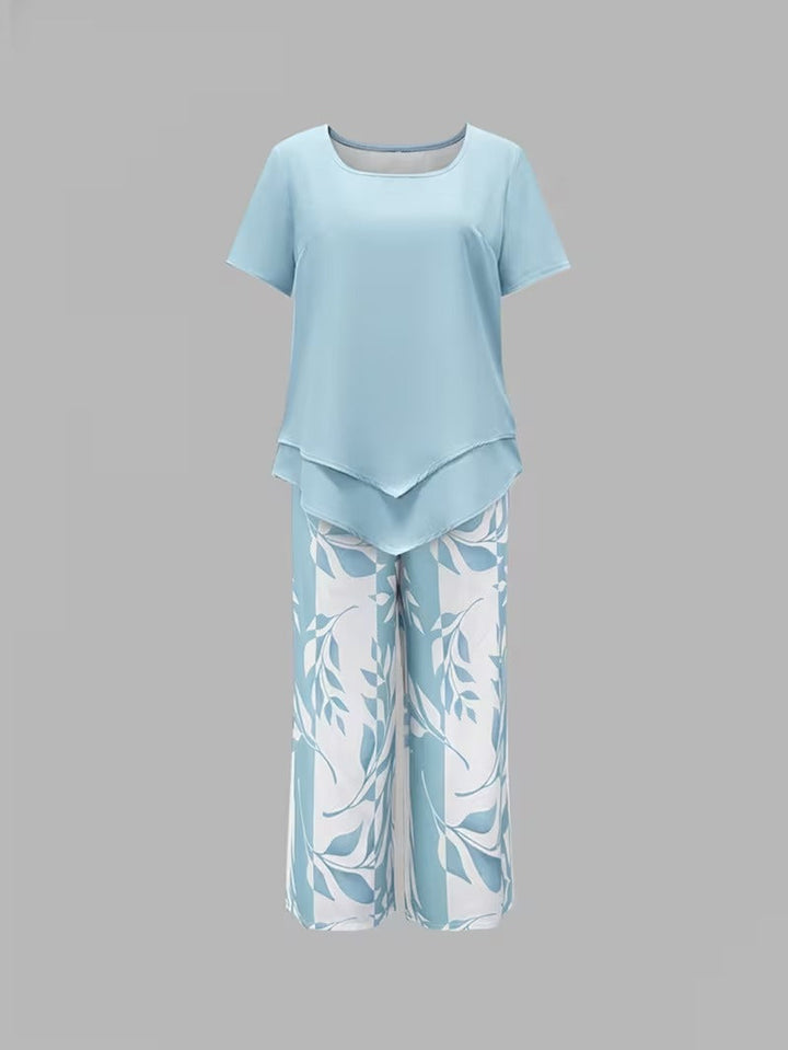 Avy™ | Casual Leaf-Print Two-Piece Set