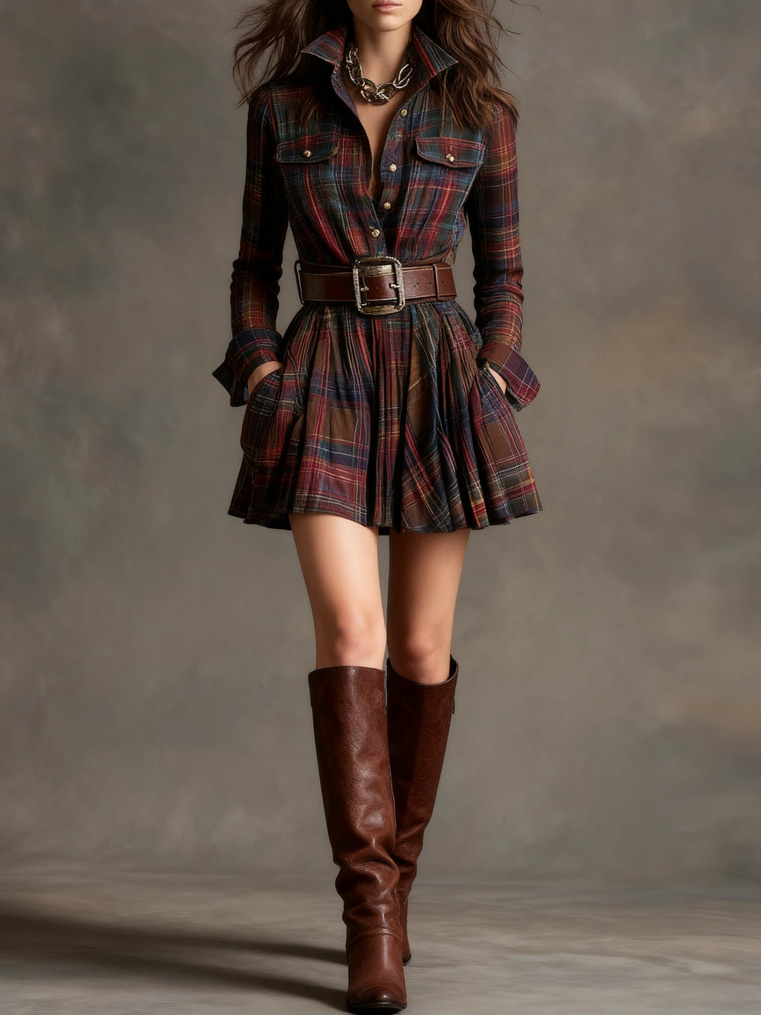 Bárbara | Short Plaid Shirt Dress