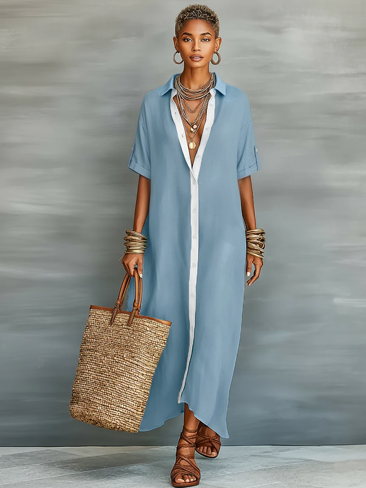 Women's Minimalist Short-sleeved Shirt Maxi Dress