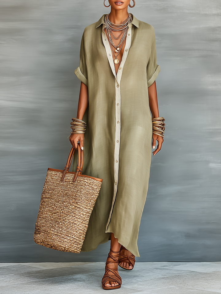 Women's Minimalist Short-sleeved Shirt Maxi Dress