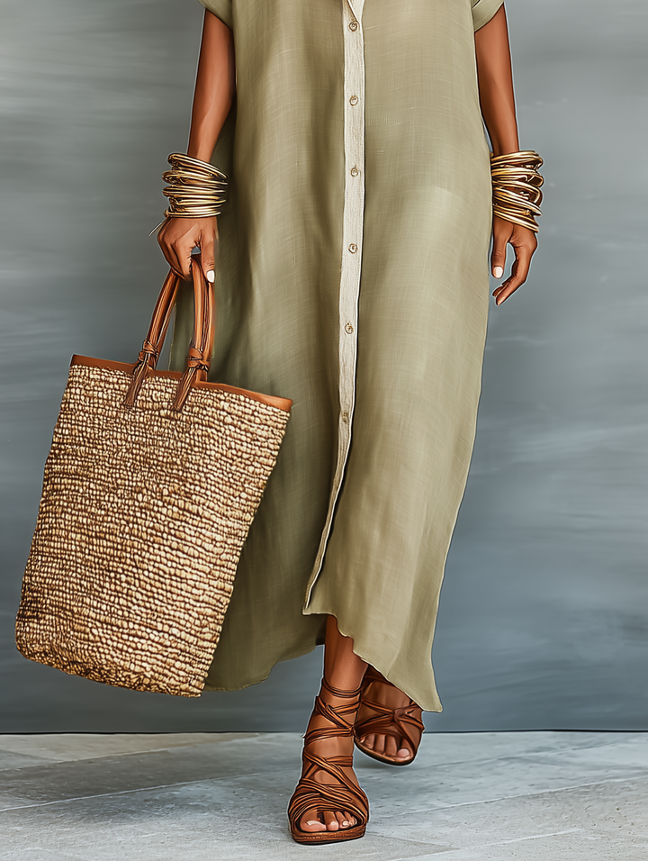 Women's Minimalist Short-sleeved Shirt Maxi Dress