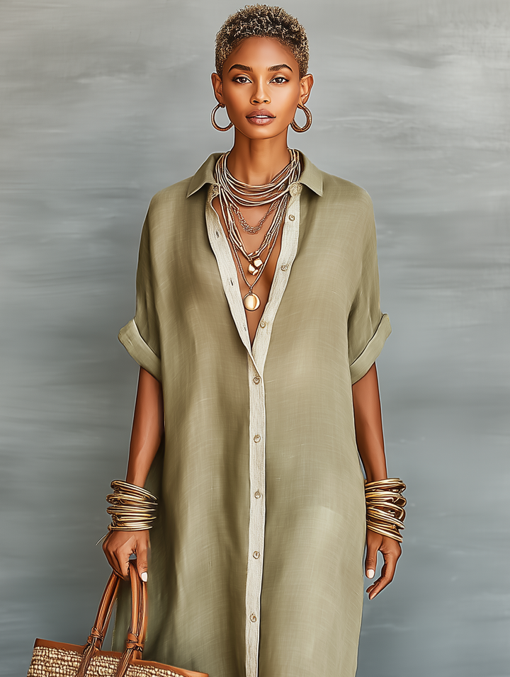 Women's Minimalist Short-sleeved Shirt Maxi Dress