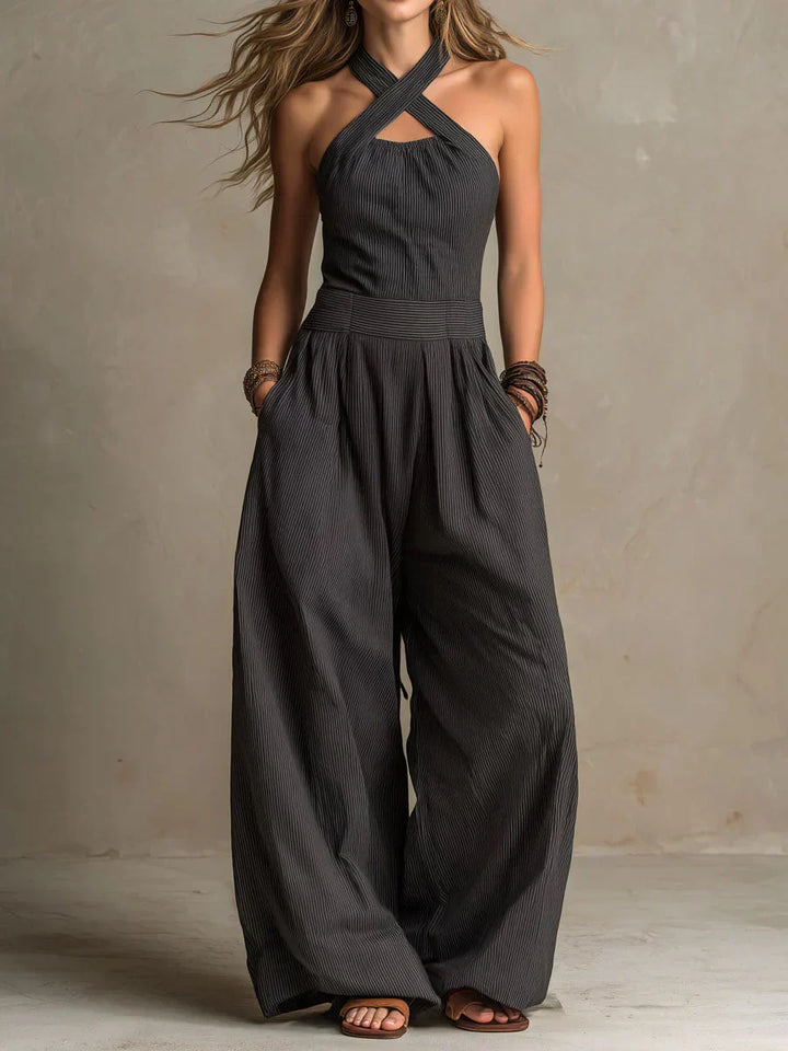 Fiorenzae™ | Elegant Wide-Leg Crossover Jumpsuit