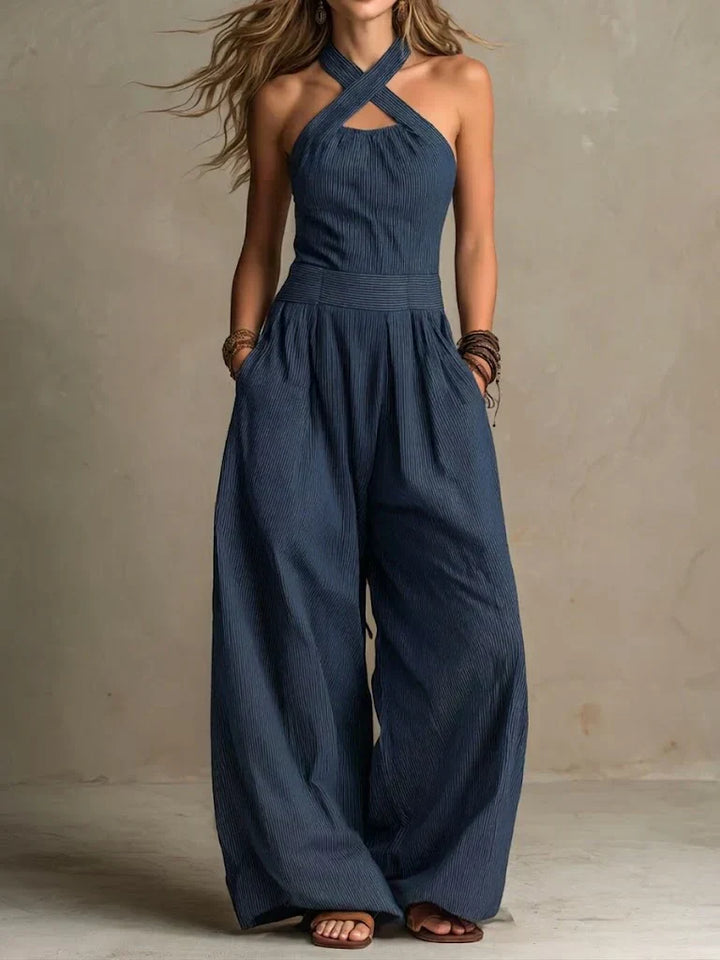 Fiorenzae™ | Elegant Wide-Leg Crossover Jumpsuit