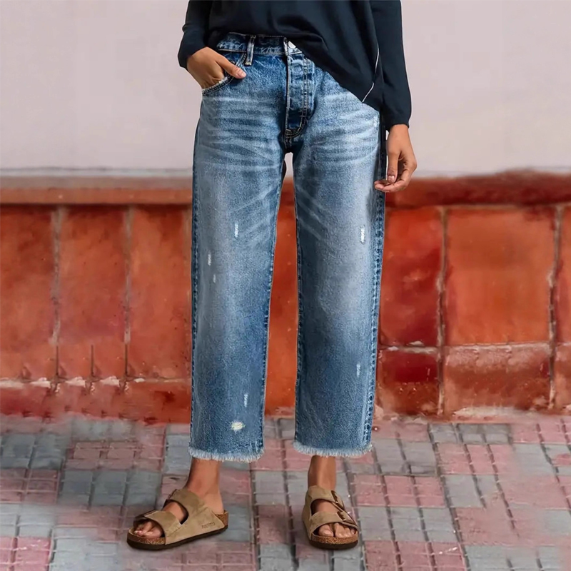 Aberjean™ | Retro Cropped Straight Jeans
