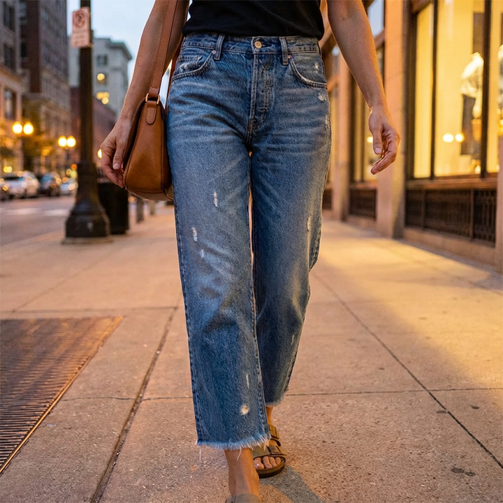 Aberjean™ | Retro Cropped Straight Jeans