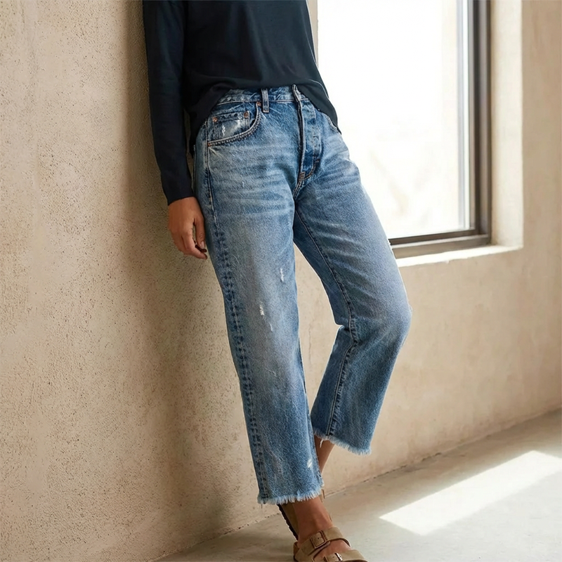 Aberjean™ | Retro Cropped Straight Jeans