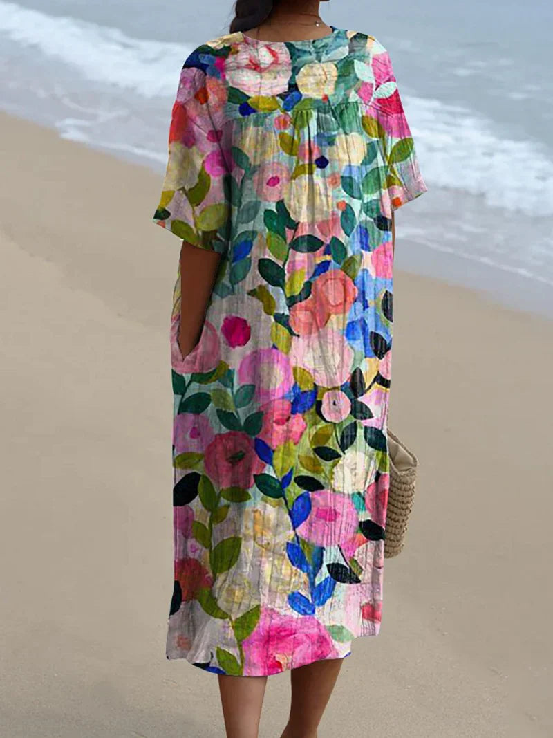 Margaret - Vibrant Floral Garden Print Flowy Summer Dress